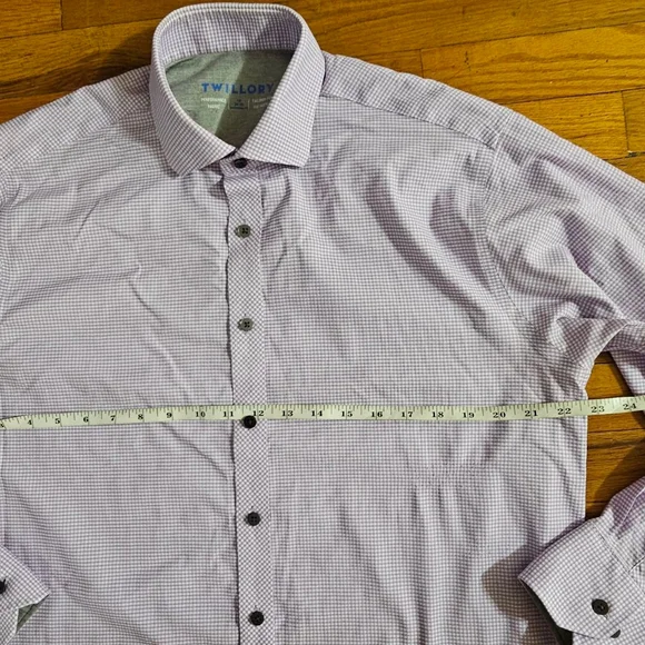 Twillory Men's Gingham Performance Dress Shirt Purple White 15 - Picture 4 of 7